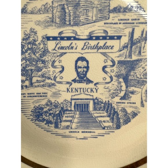 Lincolns Birth Place Kentucky Souvenir Plate  9 Inches Ironstone - Picture 10 of 16